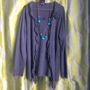 Briggs Gray Ruffled Sweater size Medium